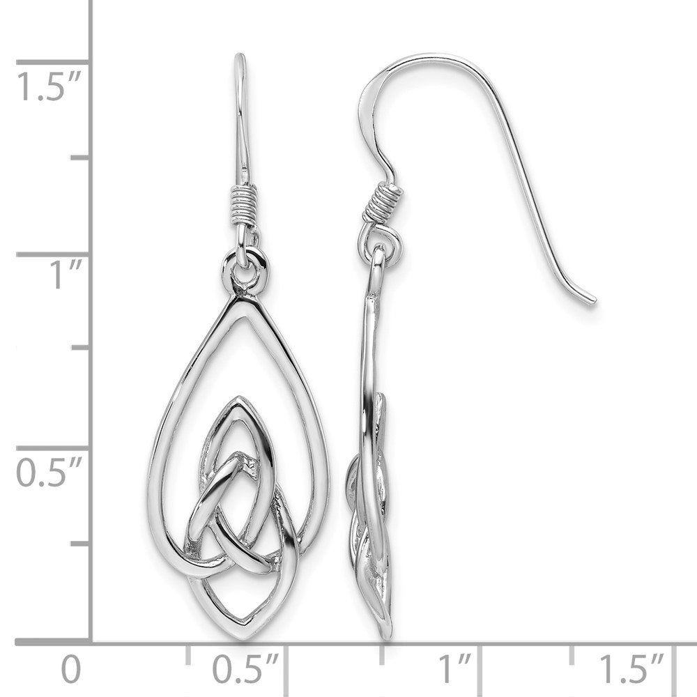 Sterling Silver Rhodium-Plated Polished Dangle Celtic Knot Design Earrings (QE17676)