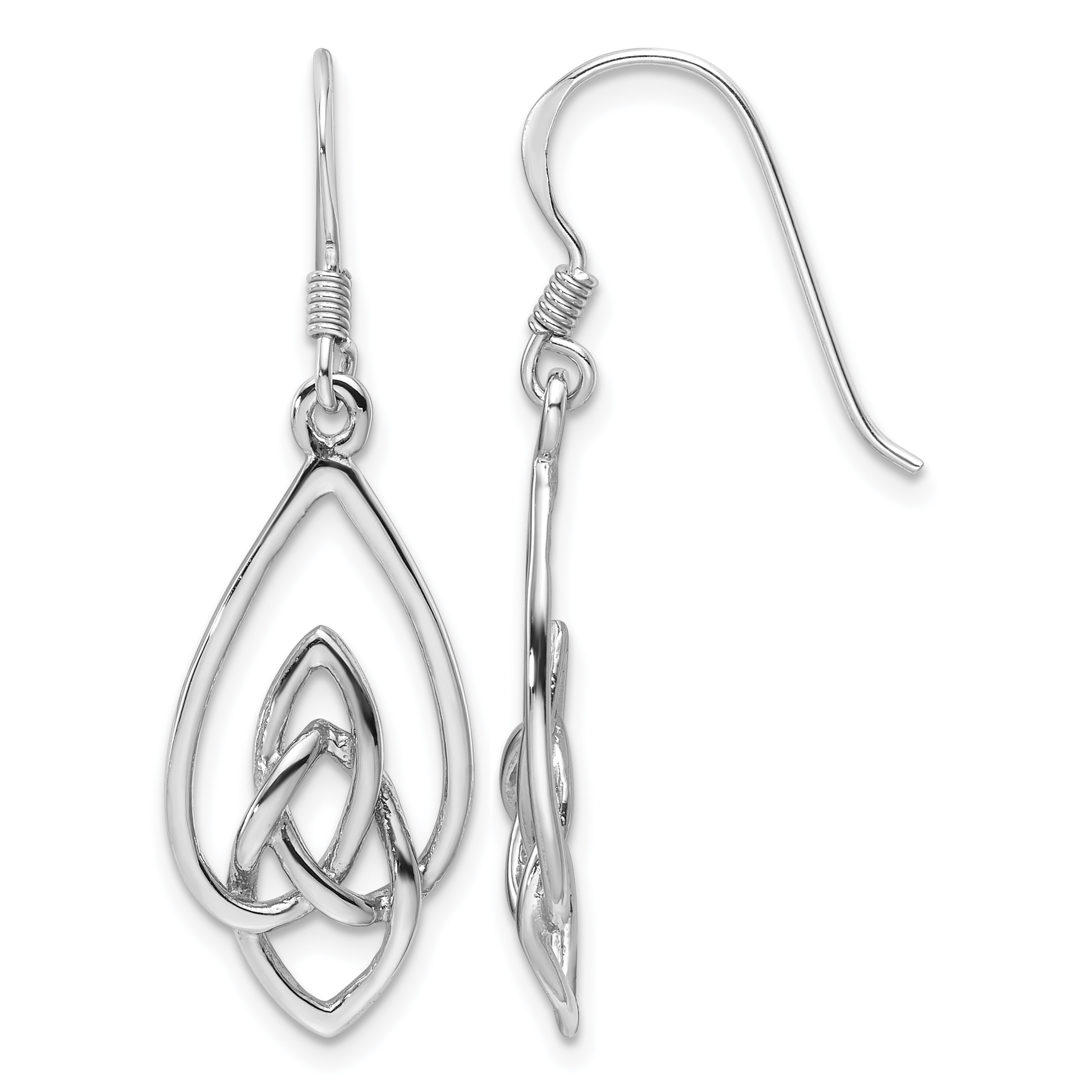 Sterling Silver Rhodium-Plated Polished Dangle Celtic Knot Design Earrings (QE17676)