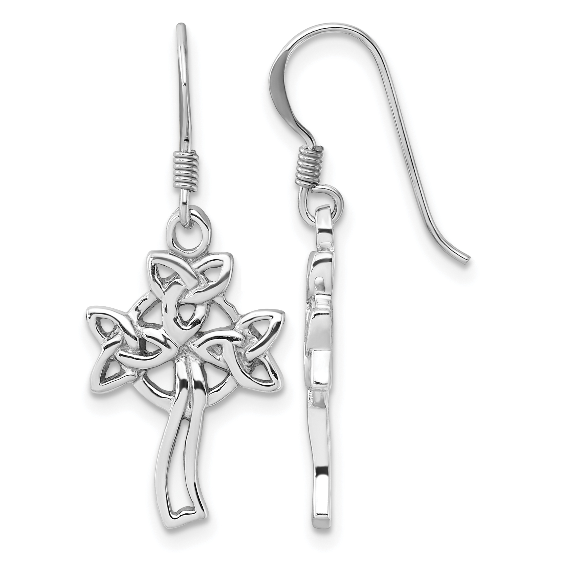 Sterling Silver Rhodium-Plated Polished Celtic Cross Dangle Earrings (QE17677)
