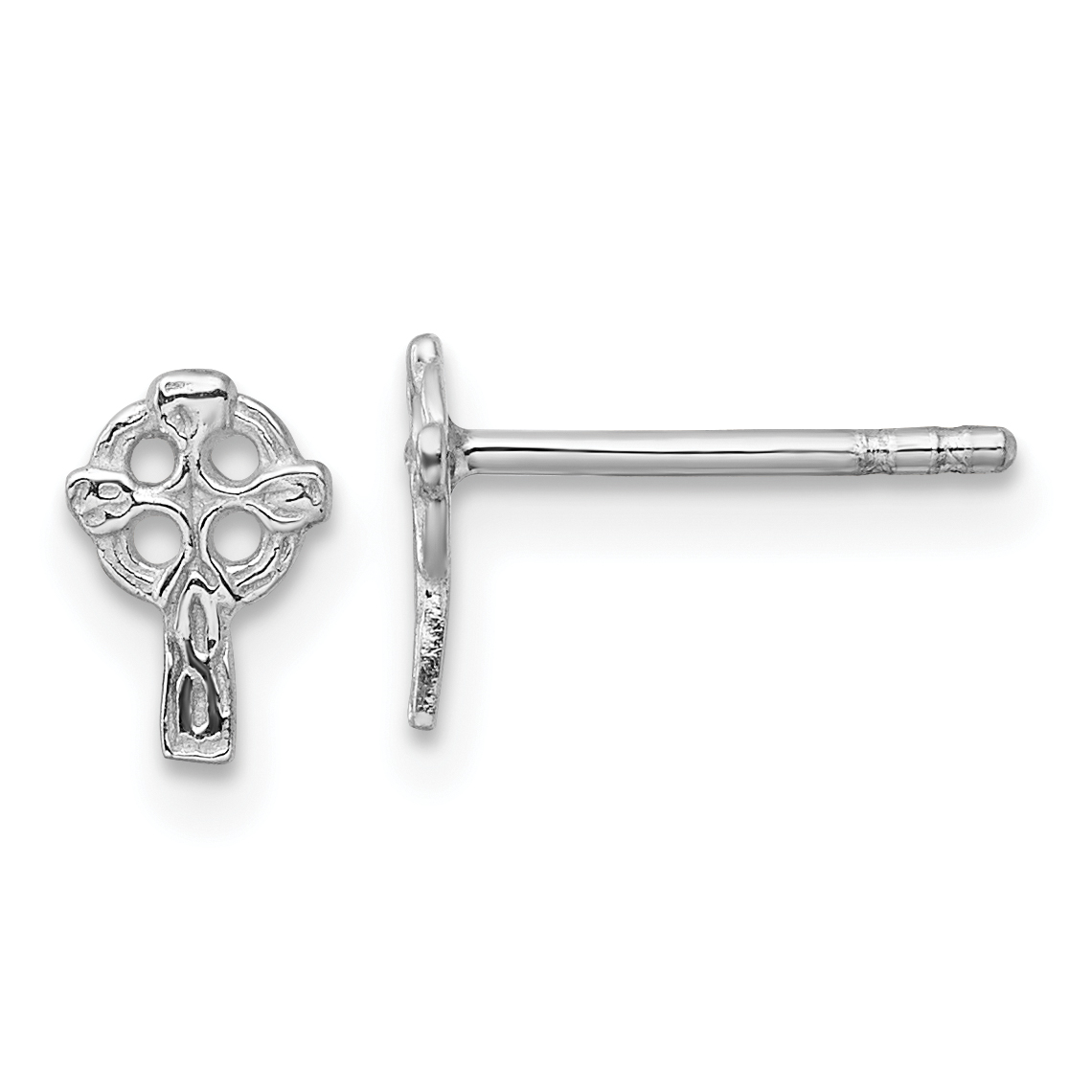 Sterling Silver Rhod-plated Polished & Textured Celtic Cross Post Earrings (QE17680)