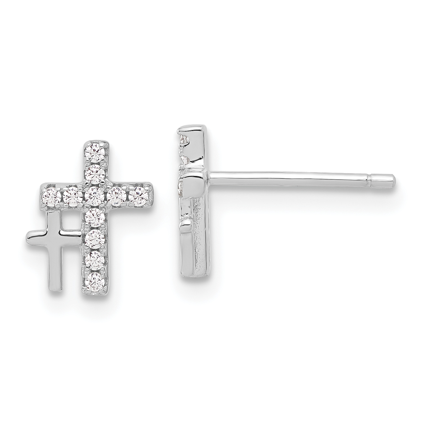 Sterling Silver Rhodium-plated Polished CZ Double Cross Post Earrings (QE17681)