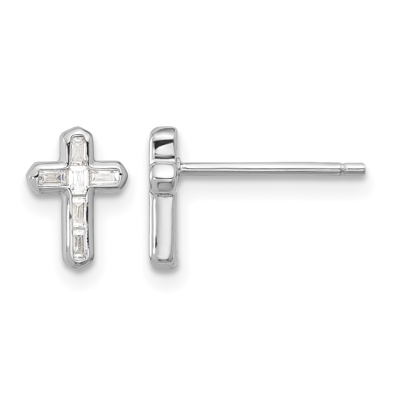 Sterling Silver Rhodium-plated Polished CZ Cross Post Earrings (QE17682)