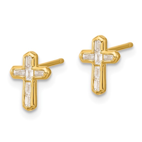 Affordable Expressions Sterling Silver Gold-tone Polished CZ Cross Post Earrings