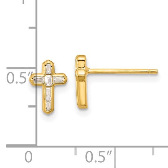 Affordable Expressions Sterling Silver Gold-tone Polished CZ Cross Post Earrings