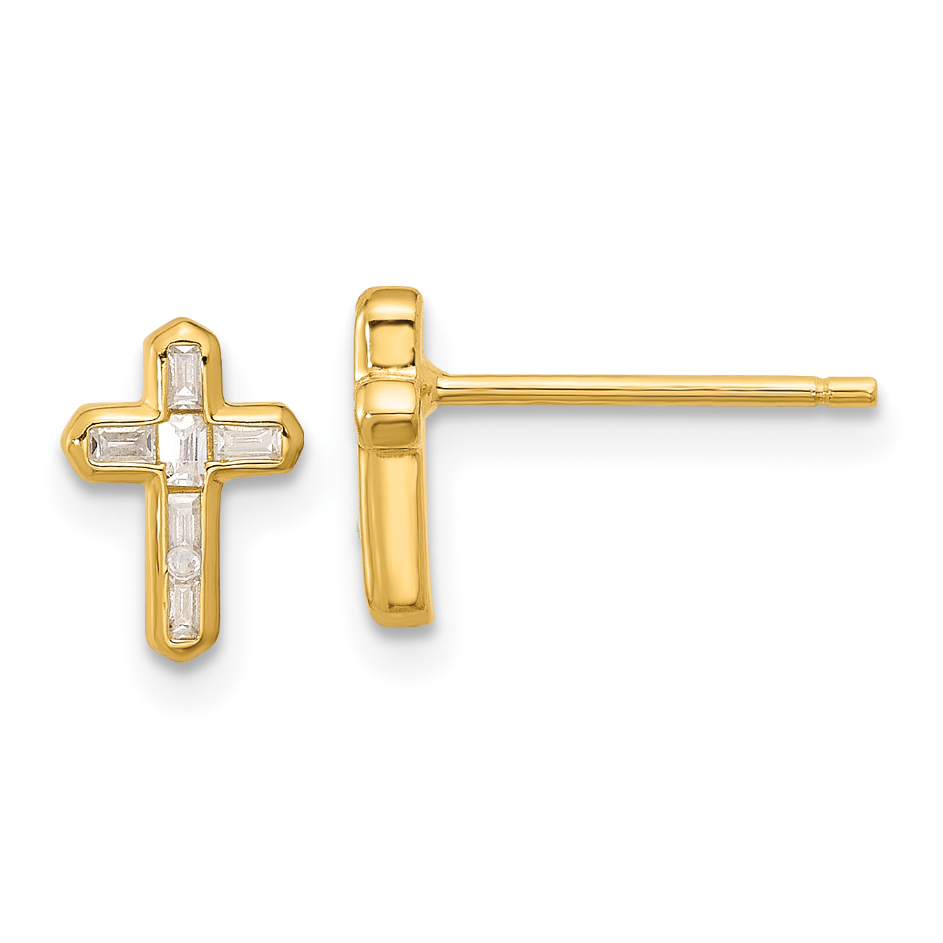 Sterling Silver Gold-tone Polished CZ Cross Post Earrings (QE17682GP)