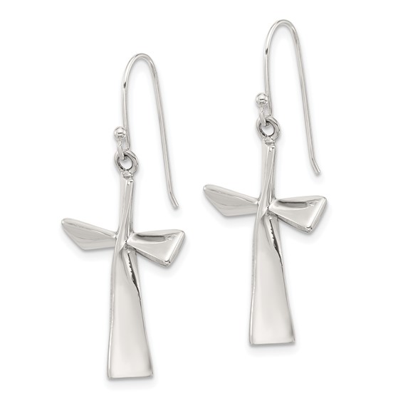 Sterling Silver Polished Cross Dangle Earrings