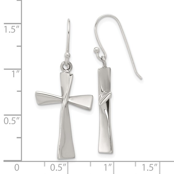 Sterling Silver Polished Cross Dangle Earrings
