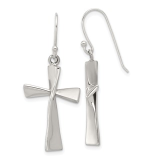 Sterling Silver Polished Cross Dangle Earrings