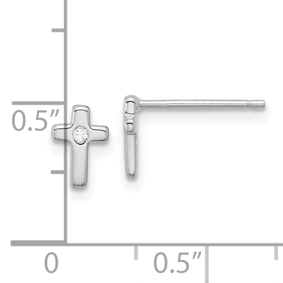 Sterling Silver Rhodium-plated Polished CZ Cross Post Earrings