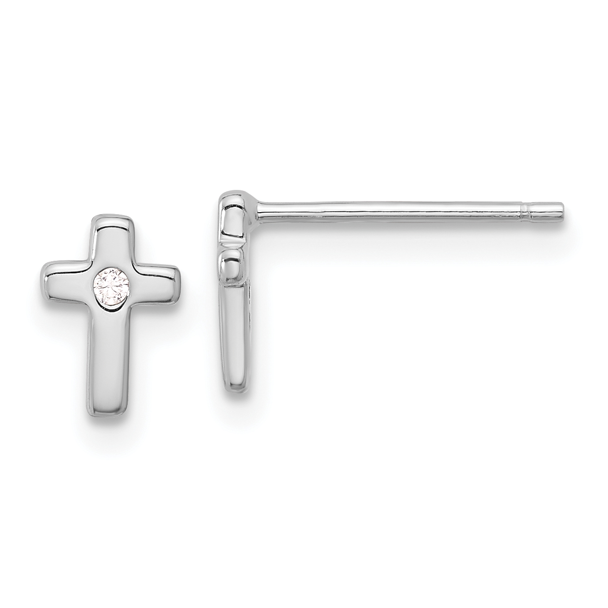 Sterling Silver Rhodium-plated Polished CZ Cross Post Earrings (QE17685)