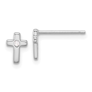 Sterling Silver Rhodium-plated Polished CZ Cross Post Earrings