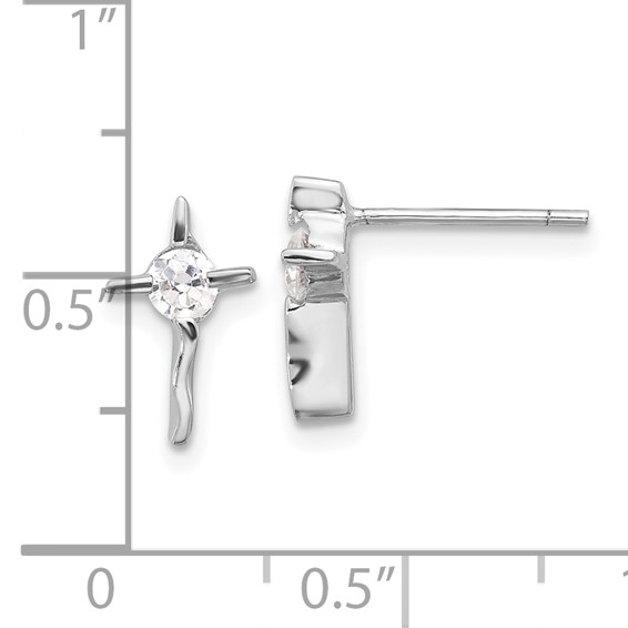 Sterling Silver Rhodium-plated Polished CZ Wavy Cross Post Earrings