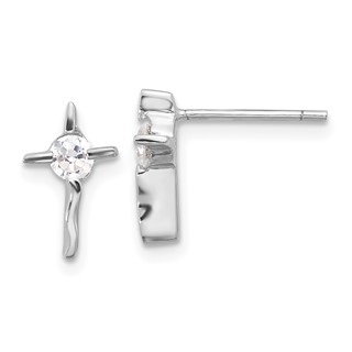 Sterling Silver Rhodium-plated Polished CZ Wavy Cross Post Earrings