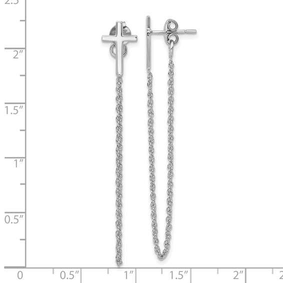 Sterling Silver Polished Cross with Chain Front & Back Post Earrings