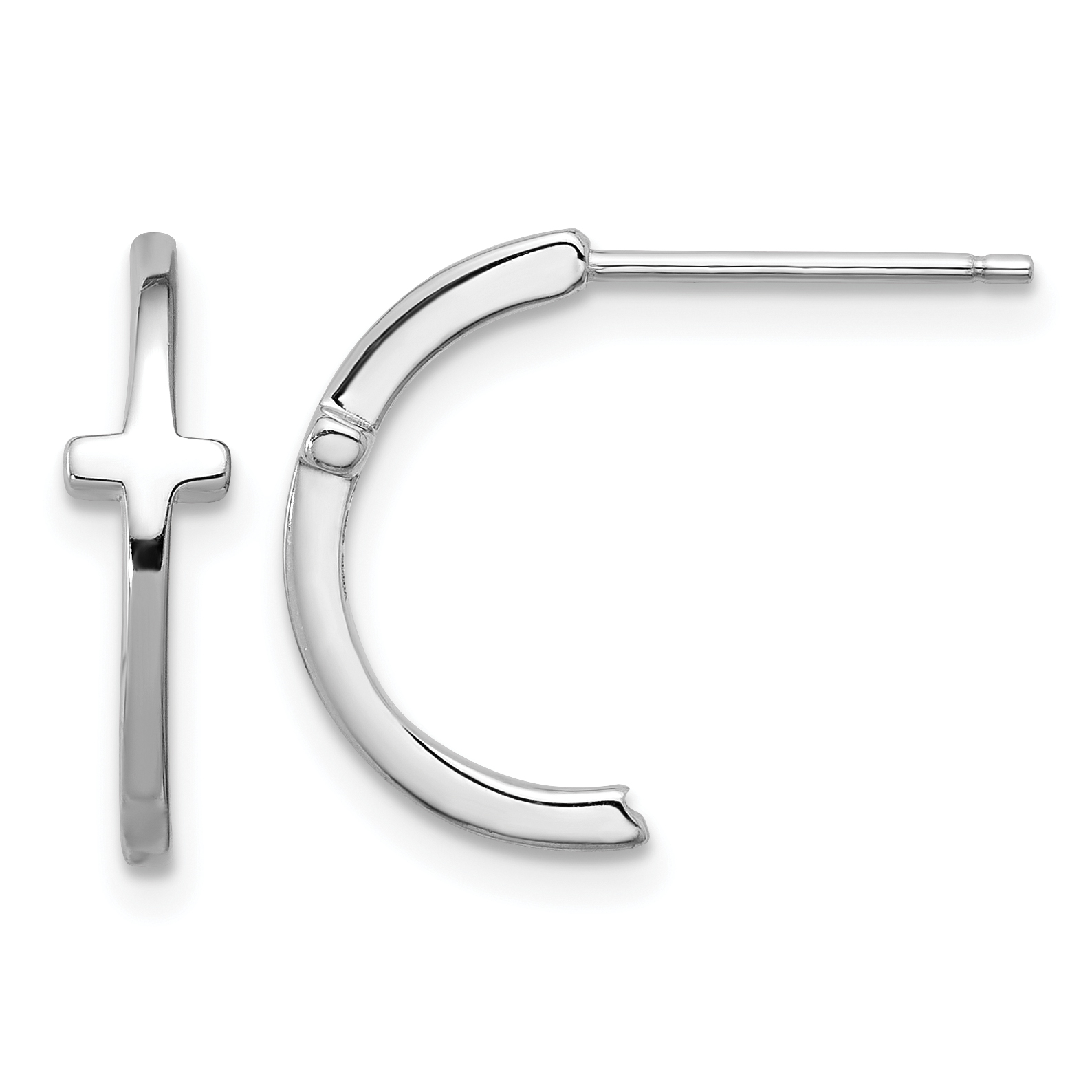 Sterling Silver Rhodium-plated Polished Cross Post J-Hoop Earrings (QE17690)