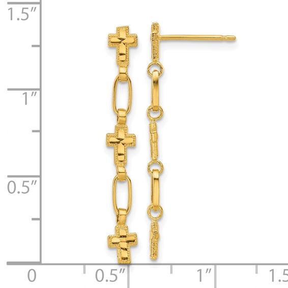 Sterling Silver Gold-tone Polished & Textured Cross Post Dangle Earrings