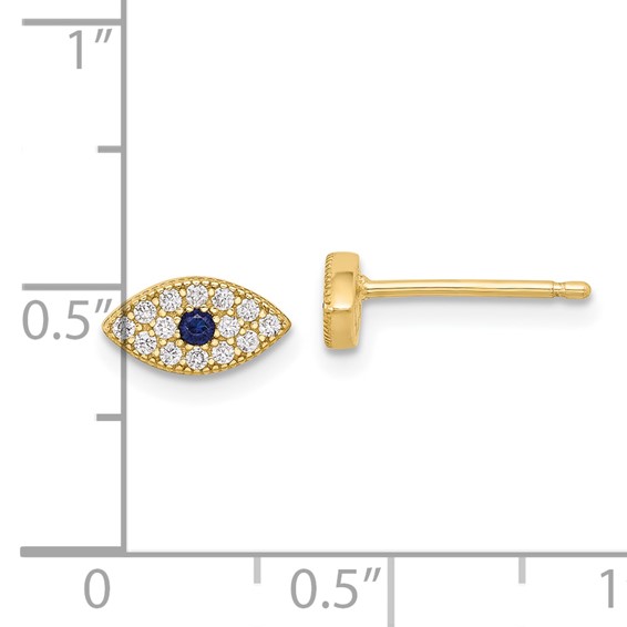 Sterling Silver Gold-tone CZ & Synthetic Blue Spinel Evil Eye Post Earrings