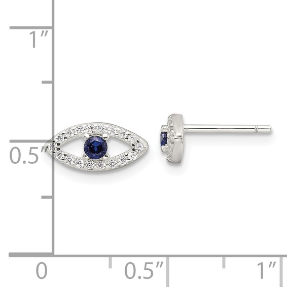 Sterling Silver E-Coating Polished Blue & White CZ Evil Eye Post Earrings