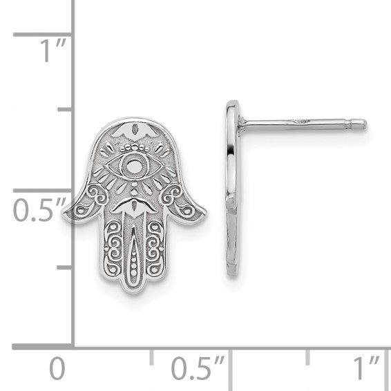 Sterling Silver Polished Designed Hamsa Post Earrings
