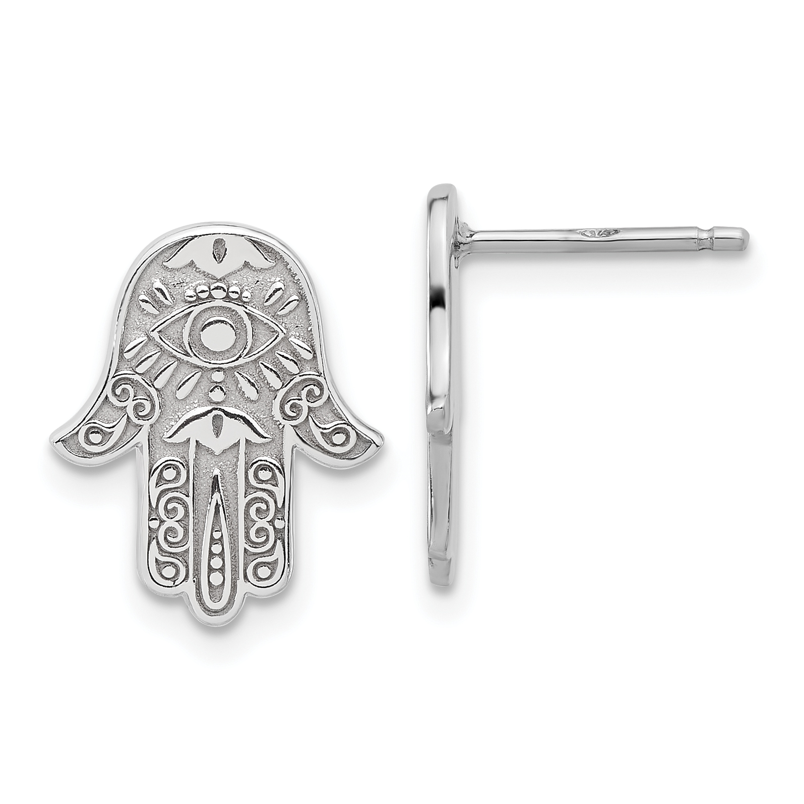 Sterling Silver Polished Designed Hamsa Post Earrings (QE17706)