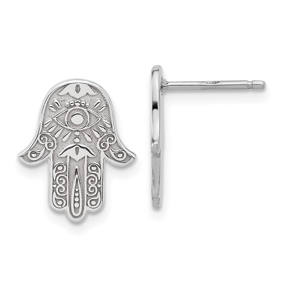 Sterling Silver Polished Designed Hamsa Post Earrings