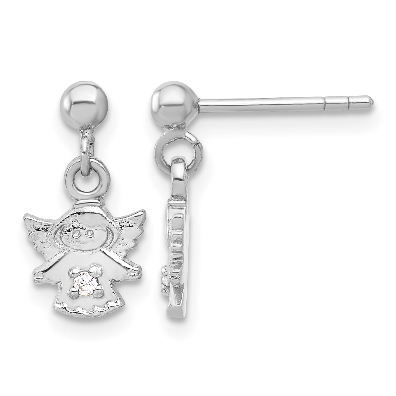 Sterling Silver Rhodium-plated Polished CZ Angel Post Dangle Earrings (QE17707)