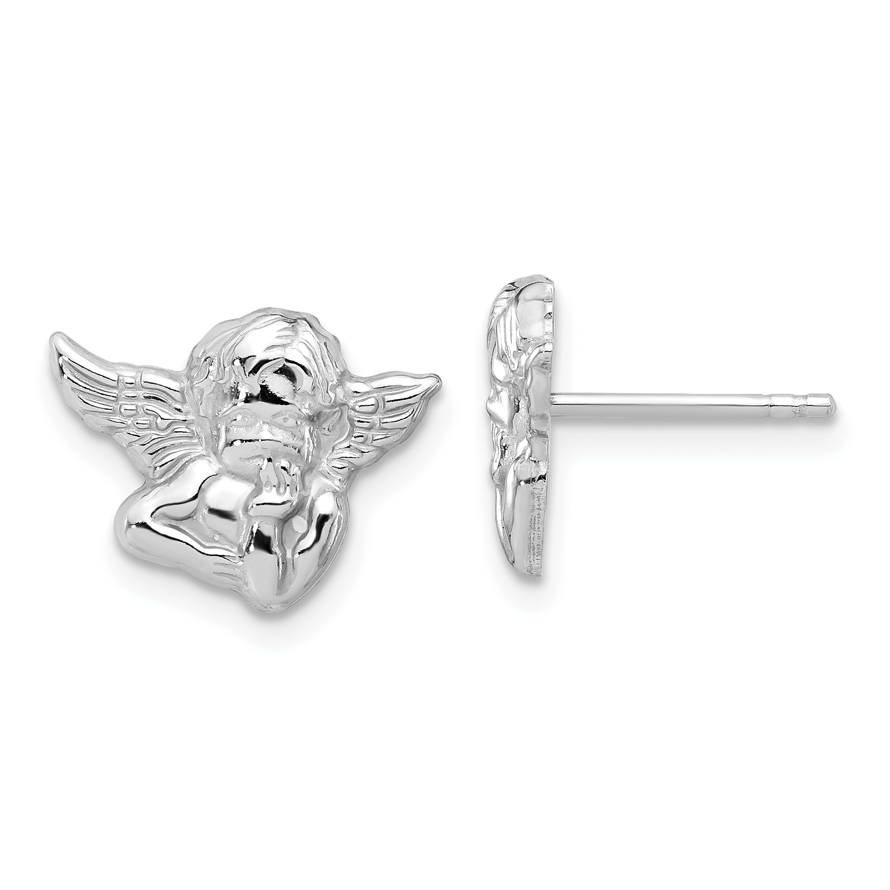 Sterling Silver Polished & Textured Cherub Post Earrings (QE17709)