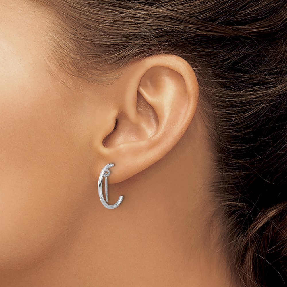 Sterling Silver RH-plated Polished Wings Dangle Post C-Hoop Earrings (QE17710)