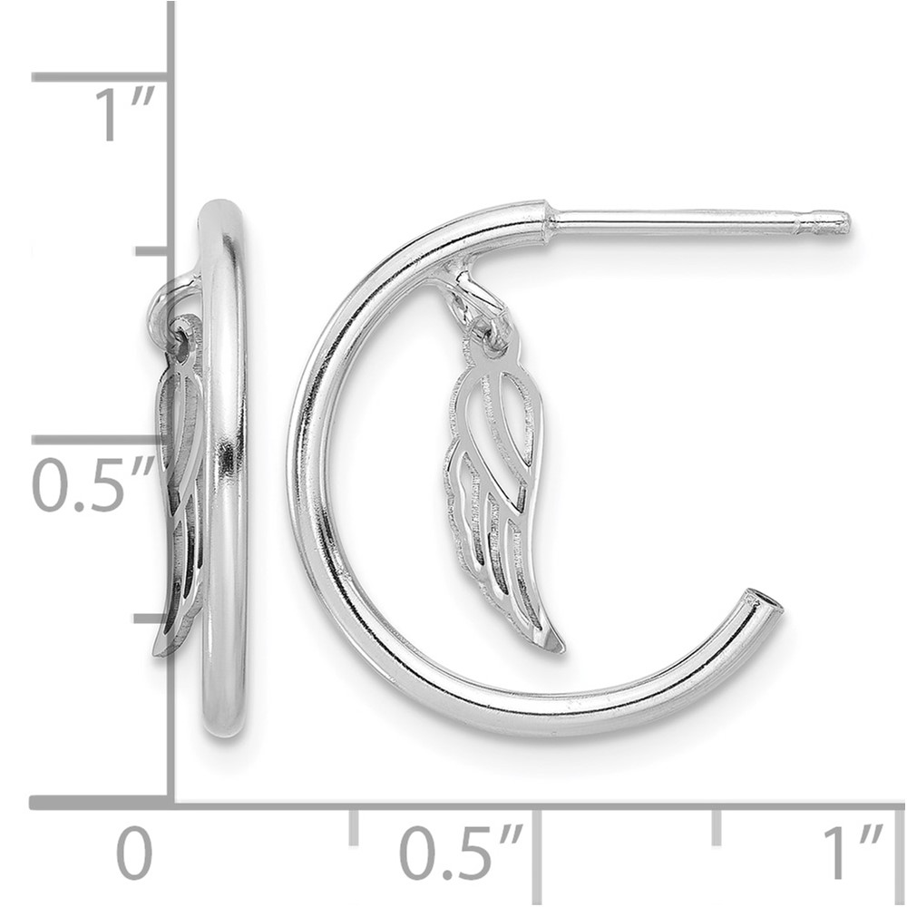 Sterling Silver RH-plated Polished Wings Dangle Post C-Hoop Earrings (QE17710)