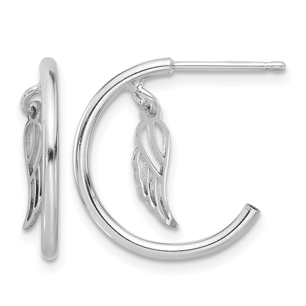 Sterling Silver RH-plated Polished Wings Dangle Post C-Hoop Earrings (QE17710)