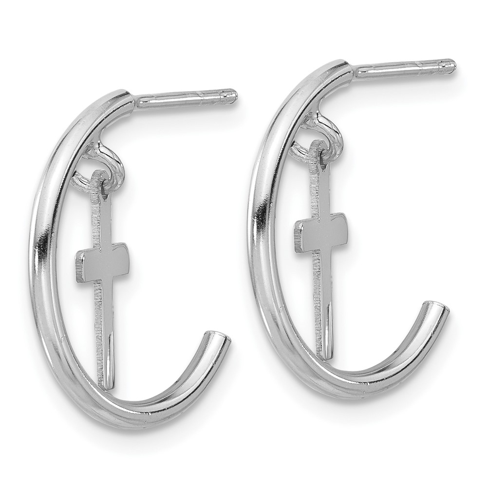 Sterling Silver Rhodium-plated Polished Cross Dangle Post C-Hoop Earrings (QE17712)