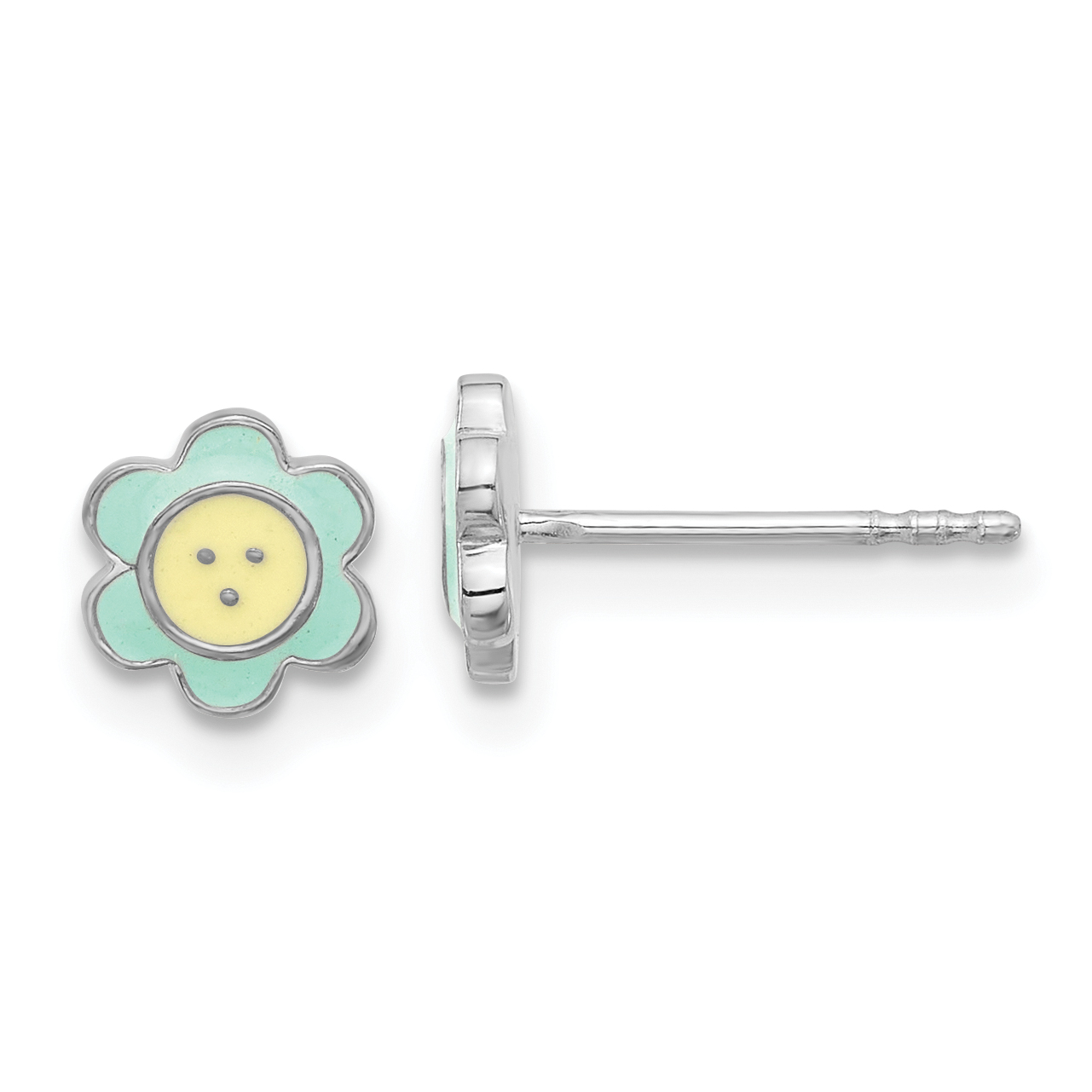 Sterling Silver Rhodium-plated Enamel Flower Children's Post Earrings (QE17721)