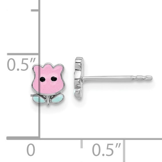 Sterling Silver Rhodium-plated Enameled Tulip Children's Post Earrings