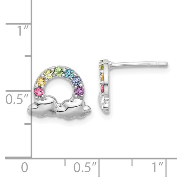 Sterling Silver Rhodium-plated Polished Crystal Rainbow & Clouds Children's Post Earrings