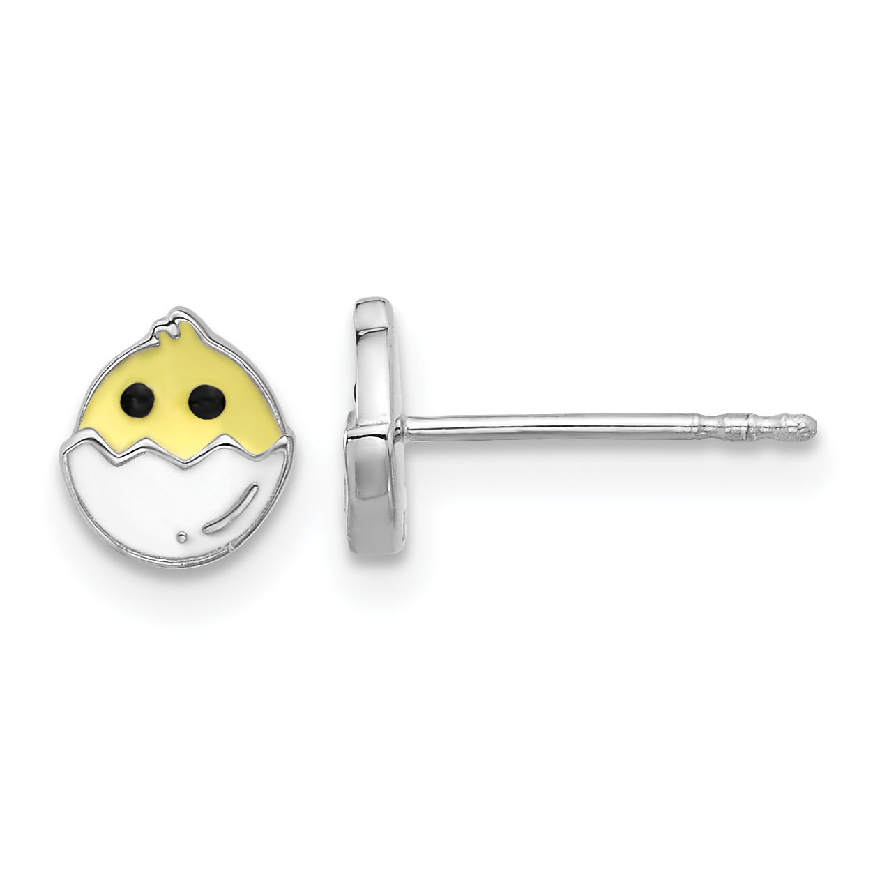 Sterling Silver Rhodium-plated Enamel Chick in Egg Children's Post Earrings (QE17732)