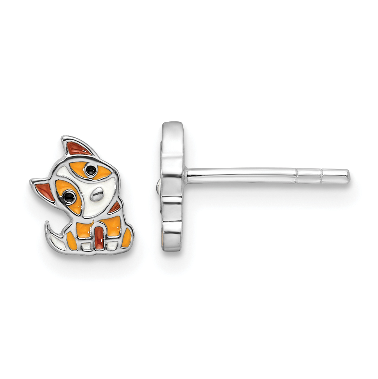 Sterling Silver RH-plated Multicolor Enameled Dog Children's Post Earrings (QE17734)