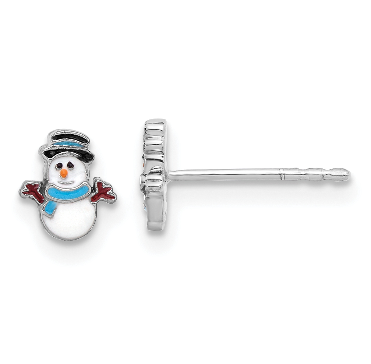 Sterling Silver Rhodium-plated Enamel Snowman Children's Post Earrings (QE17735)