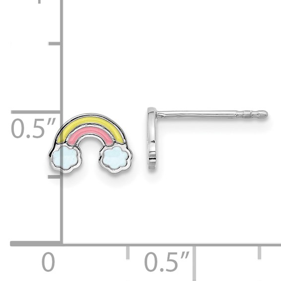 Sterling Silver Rhodium-plated Enameled Rainbow Children's Post Earrings