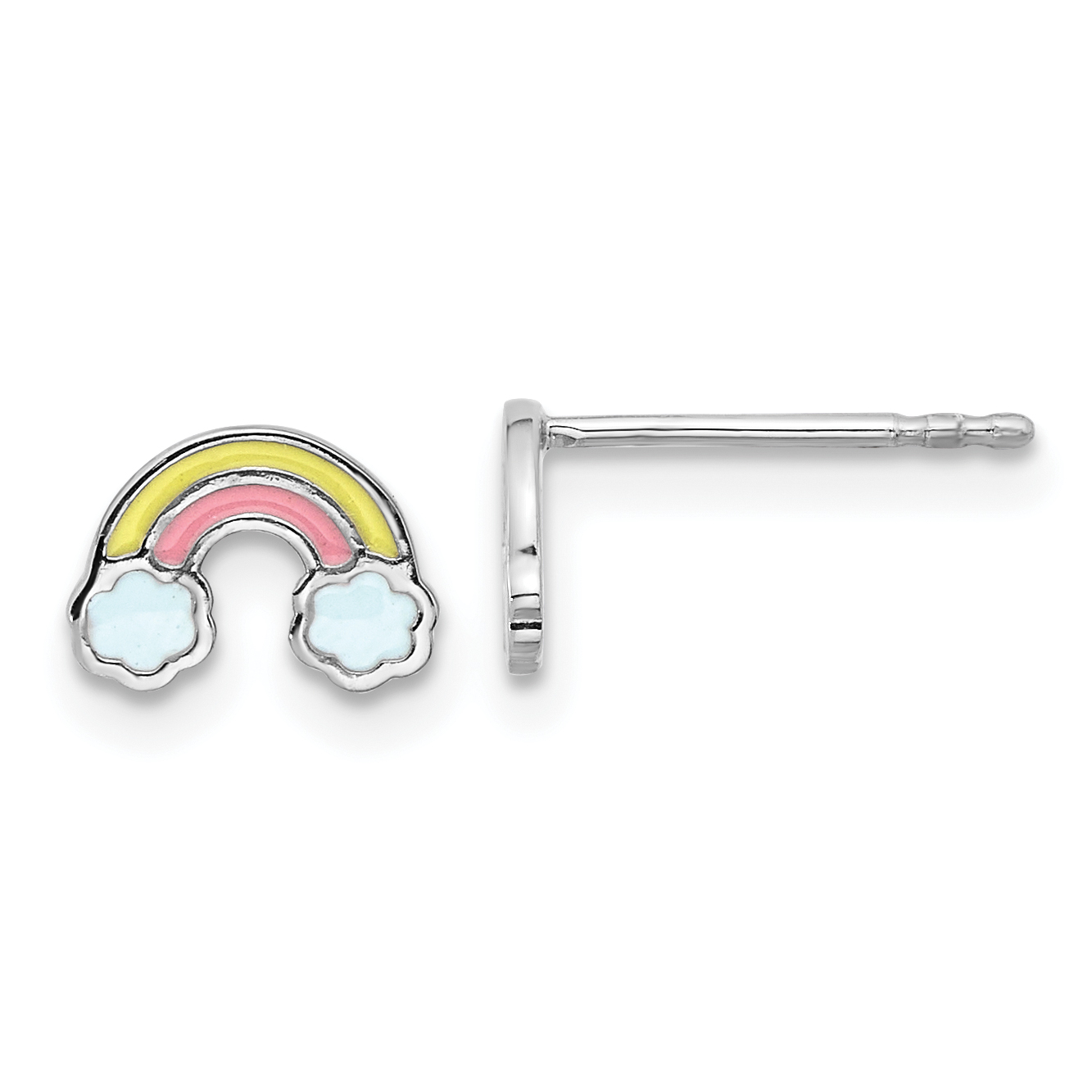 Sterling Silver Rhodium-plated Enameled Rainbow Children's Post Earrings (QE17742)
