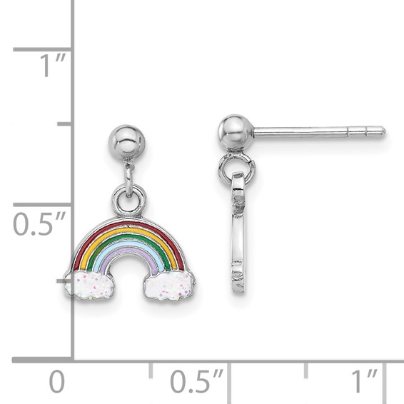 Sterling Silver Rhodium-plated Polished & Enameled w/ Glitter Rainbow Children's Post Dangle Earrings
