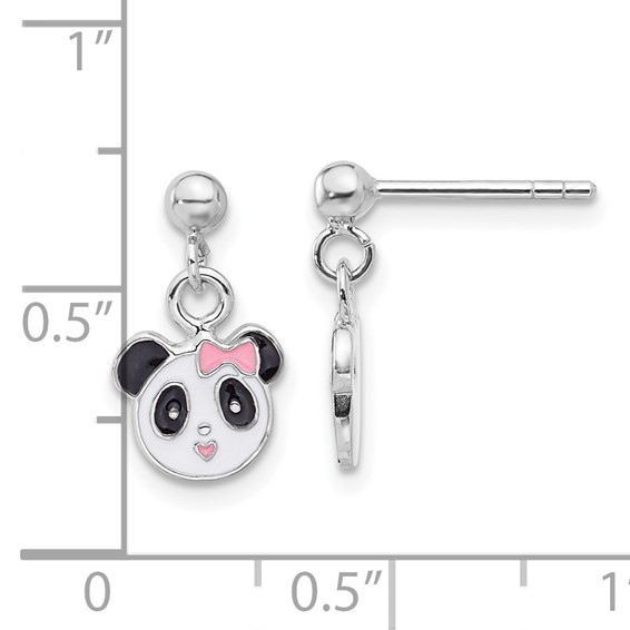 Sterling Silver Rhodium-plated Polished & Multi-color Enameled Panda Children's Post Dangle Earrings