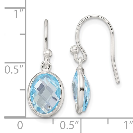 Sterling Silver Polished Oval Blue Topaz Dangle Earrings