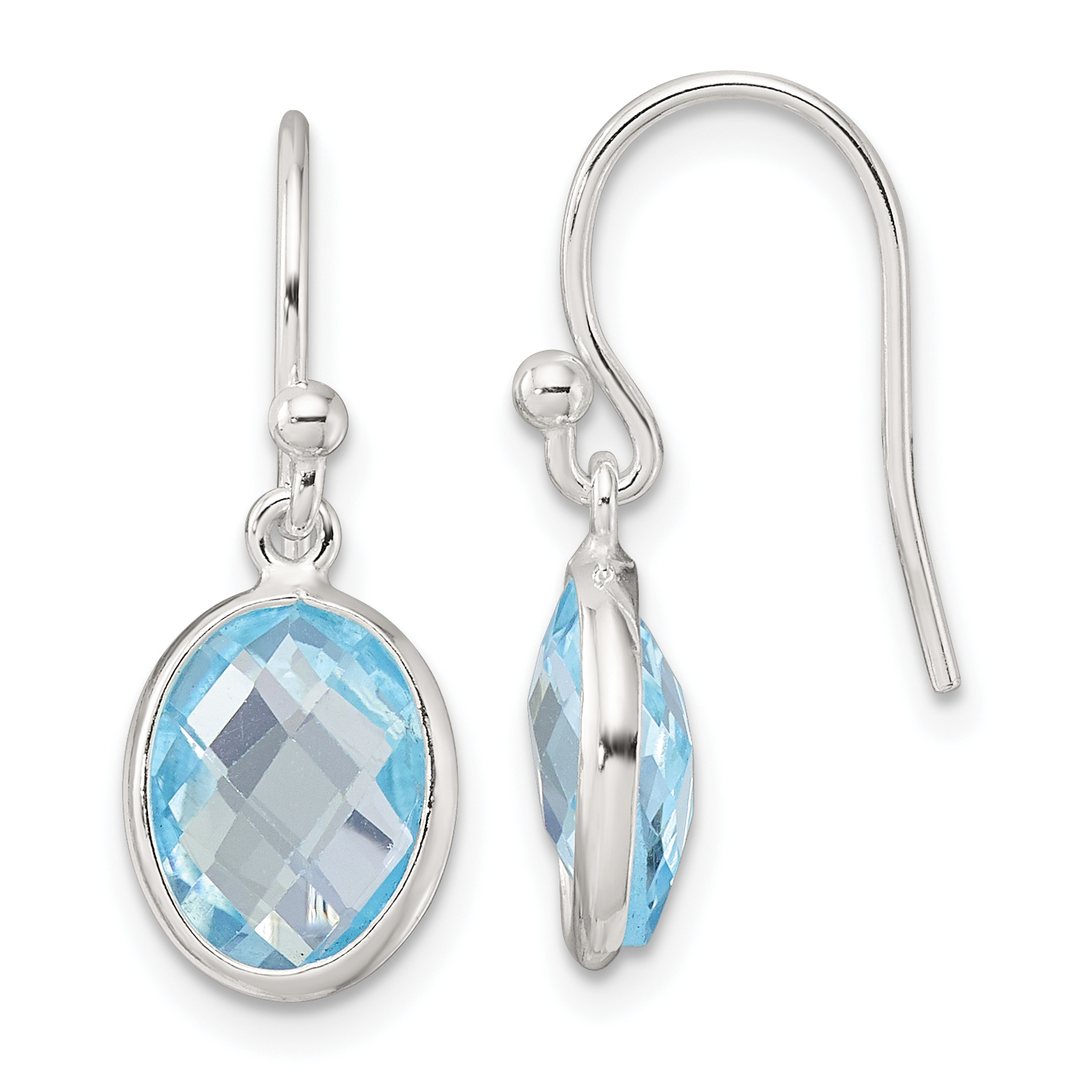 Sterling Silver Polished Oval Blue Topaz Dangle Earrings (QE17754BT)