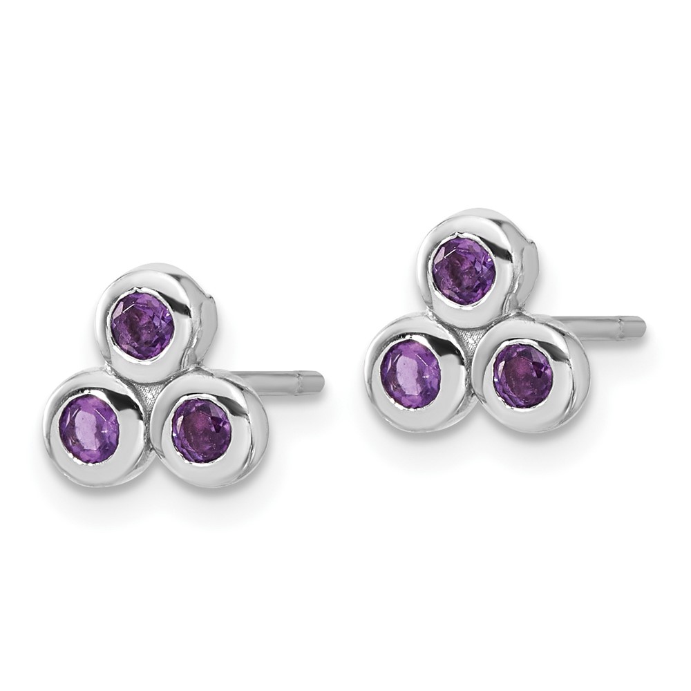 Sterling Silver Rhodium-plated Amethyst Post Earrings (QE17758AM)