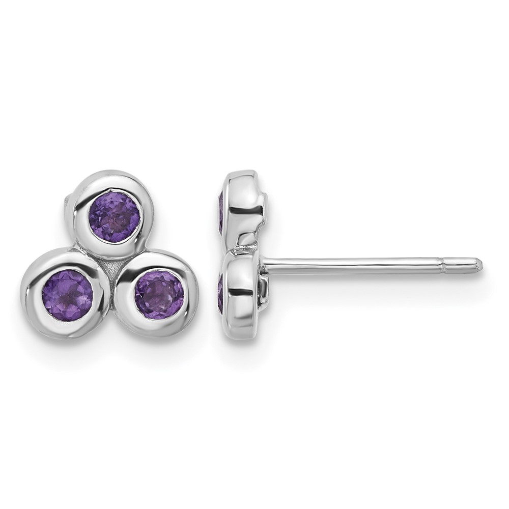 Sterling Silver Rhodium-plated Amethyst Post Earrings (QE17758AM)