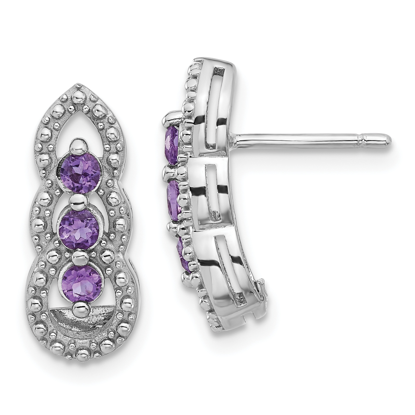 Sterling Silver Rhodium-plated Amethyst Post Earrings (QE17759AM)