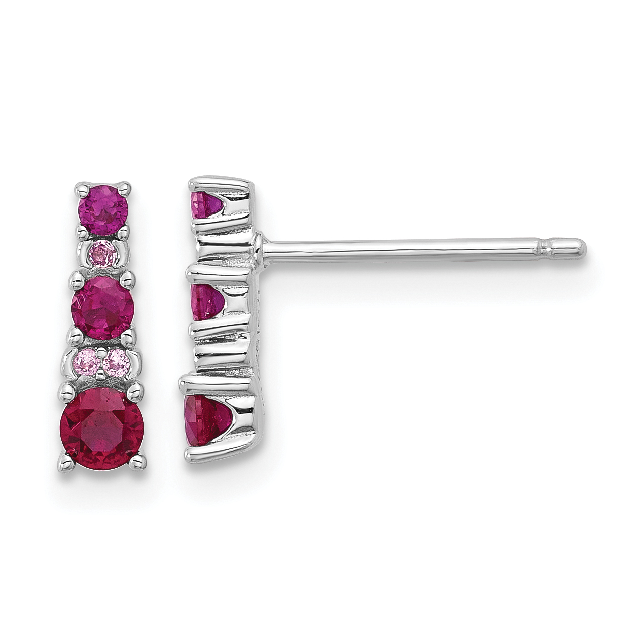Sterling Silver Rh-plate .54 Lab Cr.Ruby .03Cr.White Sapphire Post Earrings (QE17762R)