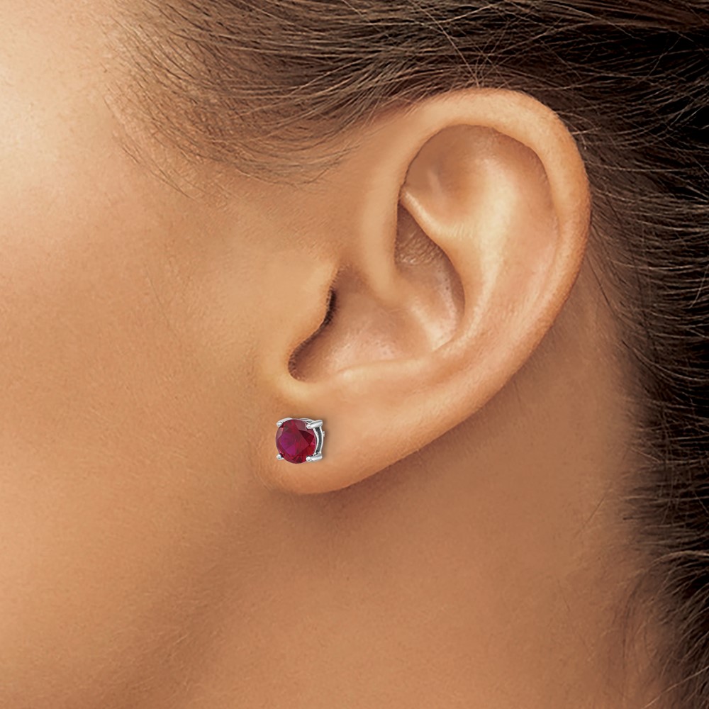 Sterling Silver Rhodium-plated 6mm Lab Created Ruby Stud Earrings (QE17763R)