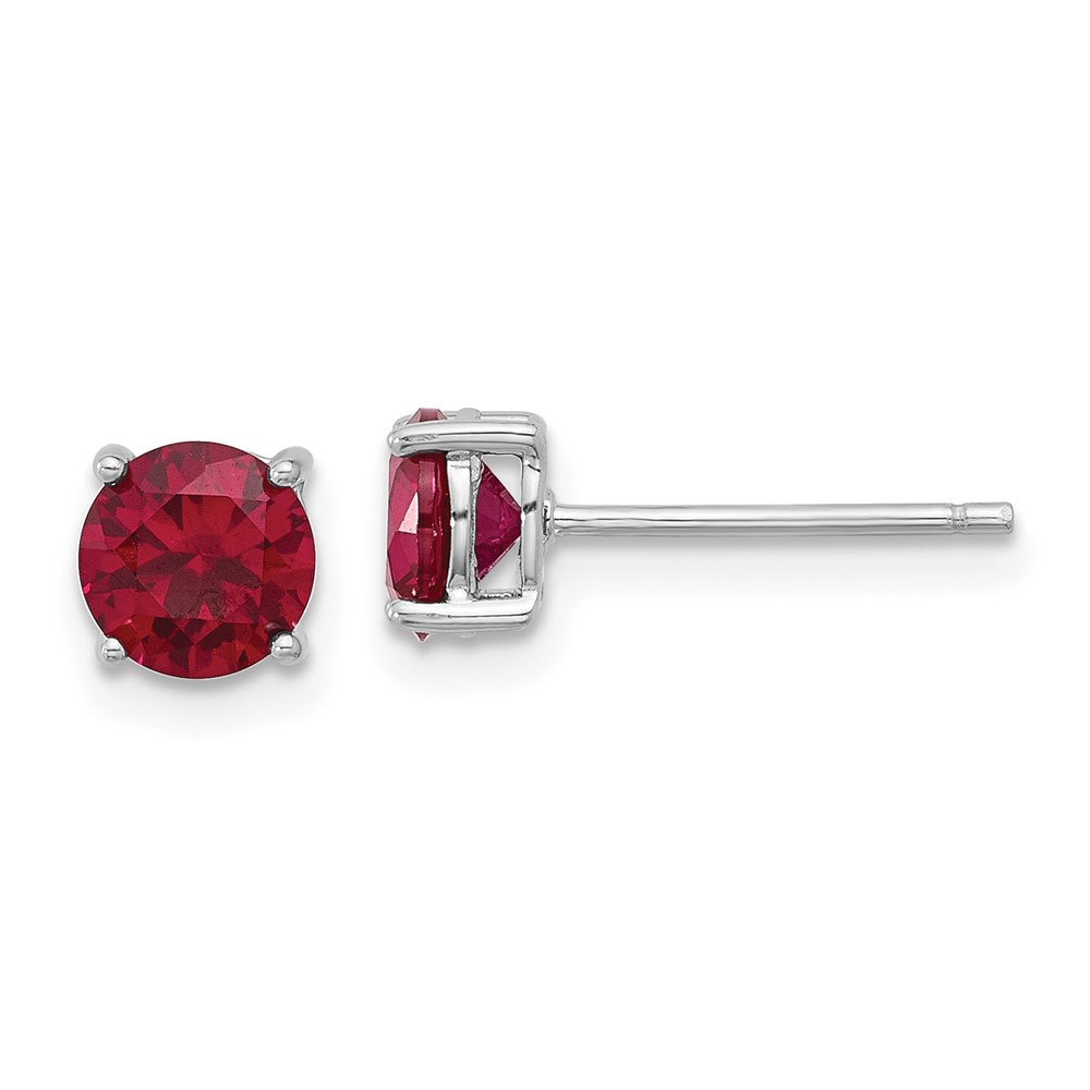 Sterling Silver Rhodium-plated 6mm Lab Created Ruby Stud Earrings (QE17763R)