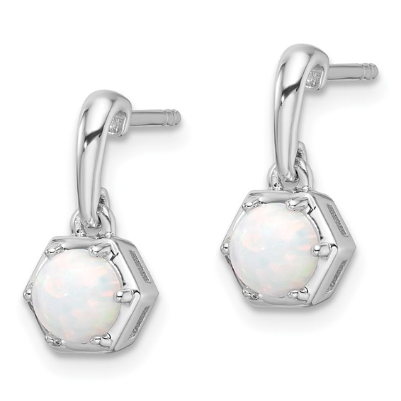 Sterling Silver Rhodium-plated Polished Created Opal Dangle Post Earrings